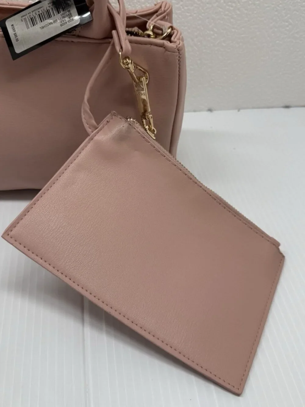 Bebe Everett Small Blush Quilted Satchel Crossbody Gold Chain Bag NWT Chic Work